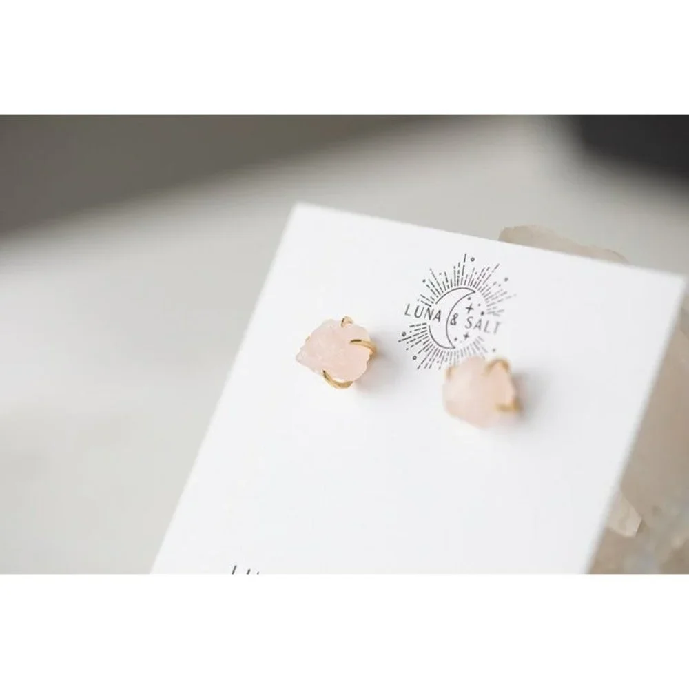 Rose Quartz Stud Earrings Gemstone & Gold Studs Pink Earrings Dainty Earrings